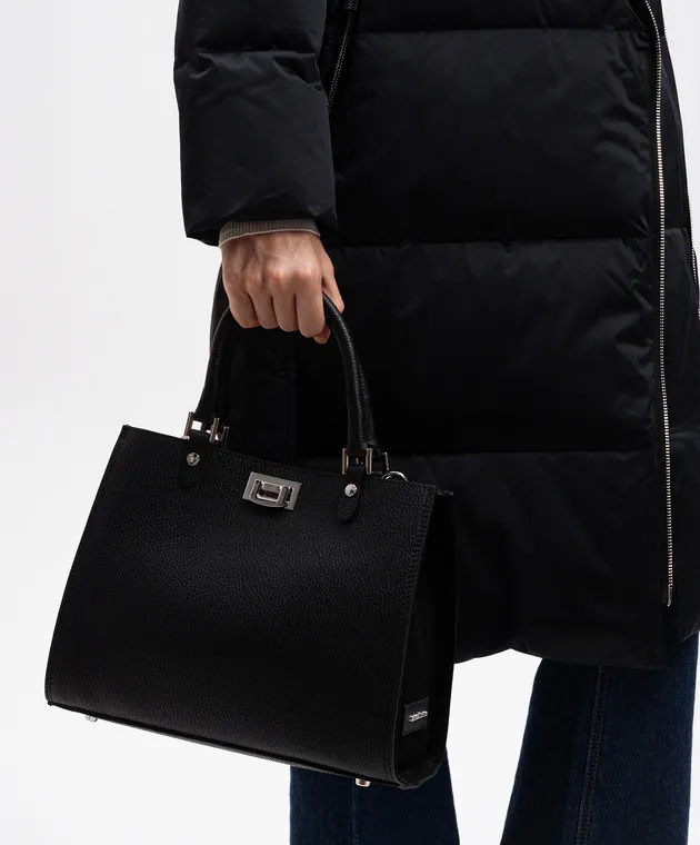 Gianni Notaro Borsa tote in pelle nera con logo 420DOLLARO