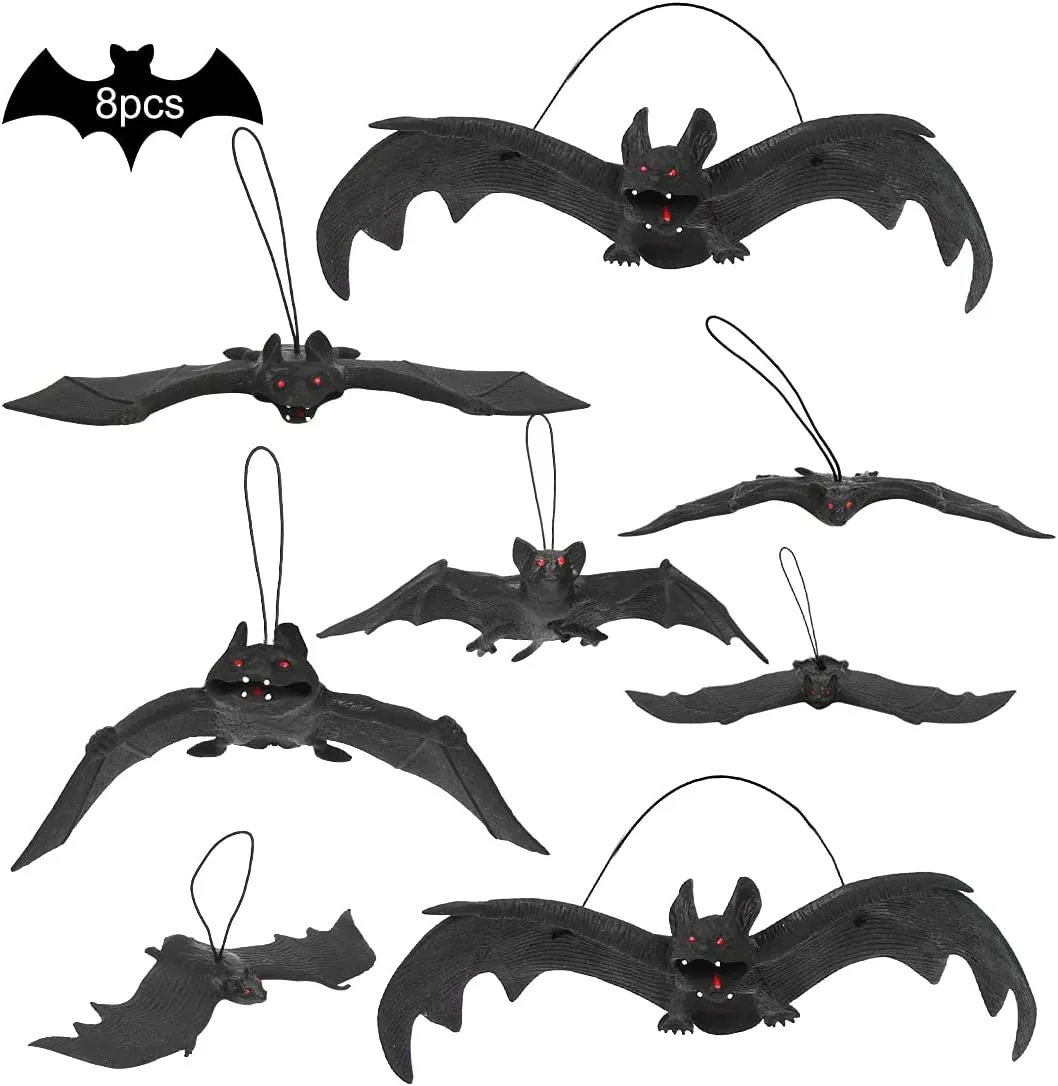 Halloween Decorazioni, 8pcs Halloween Pipistrello, Appendere Pipistrelli, Realistico in Gomma Halloween Pipistrello Appeso, Pipi