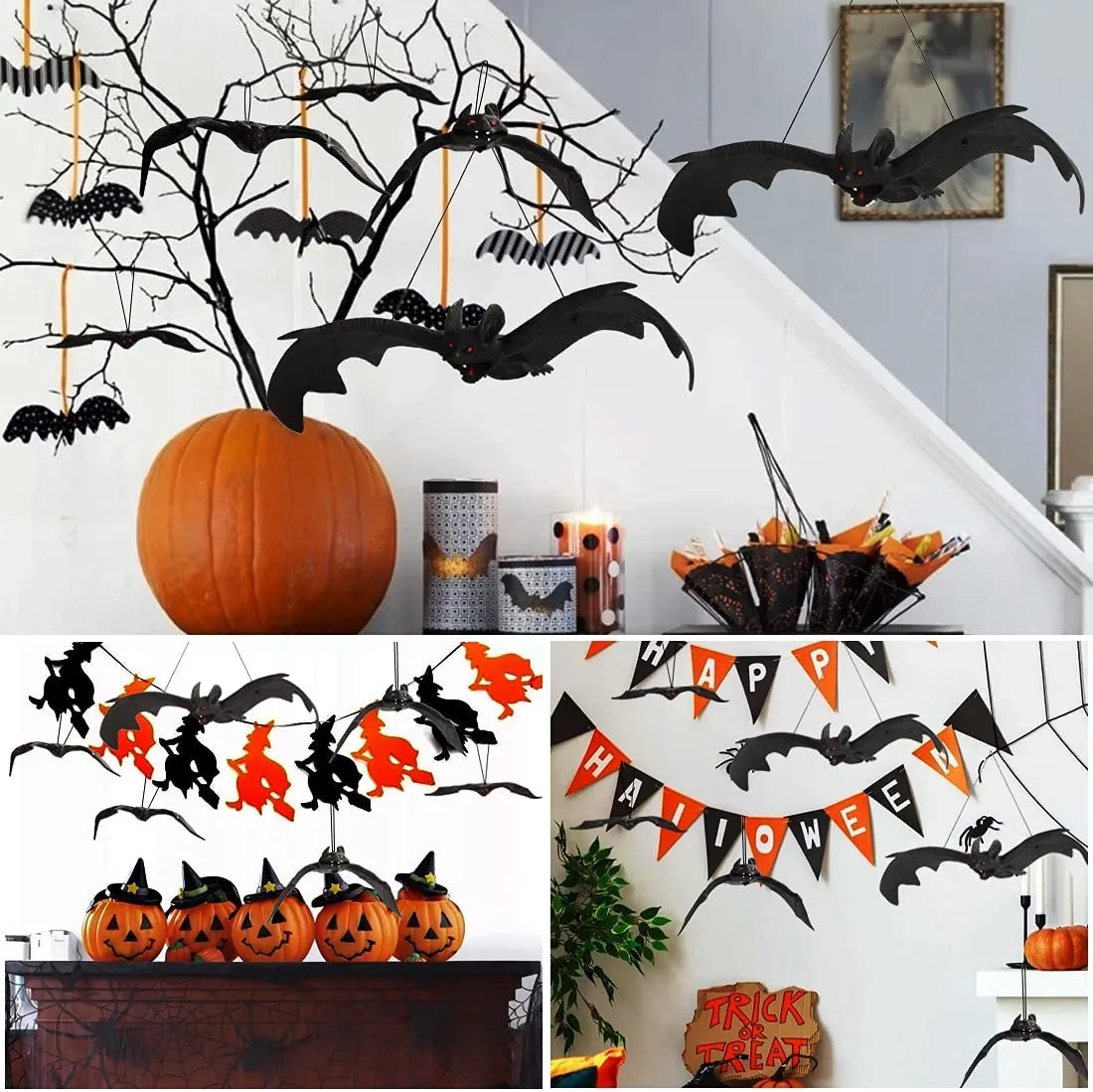 Halloween Decorazioni, 8pcs Halloween Pipistrello, Appendere Pipistrelli, Realistico in Gomma Halloween Pipistrello Appeso, Pipi