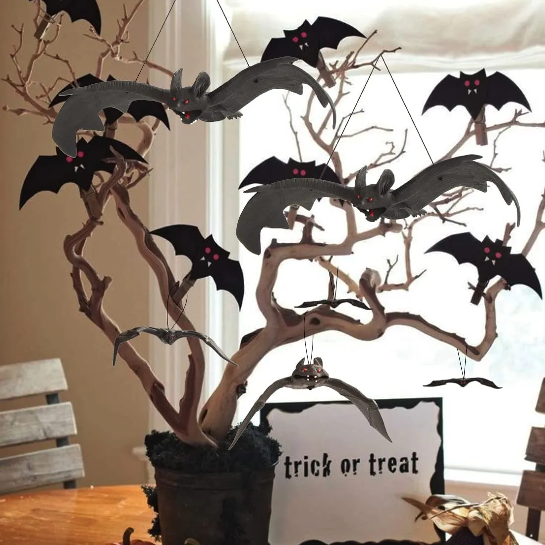 Halloween Decorazioni, 8pcs Halloween Pipistrello, Appendere Pipistrelli, Realistico in Gomma Halloween Pipistrello Appeso, Pipi