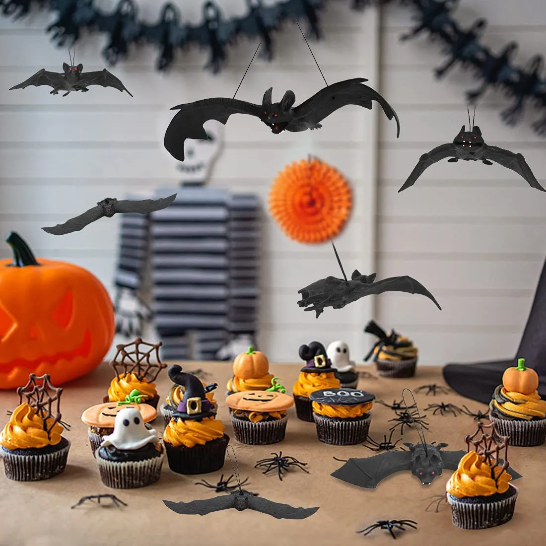Halloween Decorazioni, 8pcs Halloween Pipistrello, Appendere Pipistrelli, Realistico in Gomma Halloween Pipistrello Appeso, Pipi