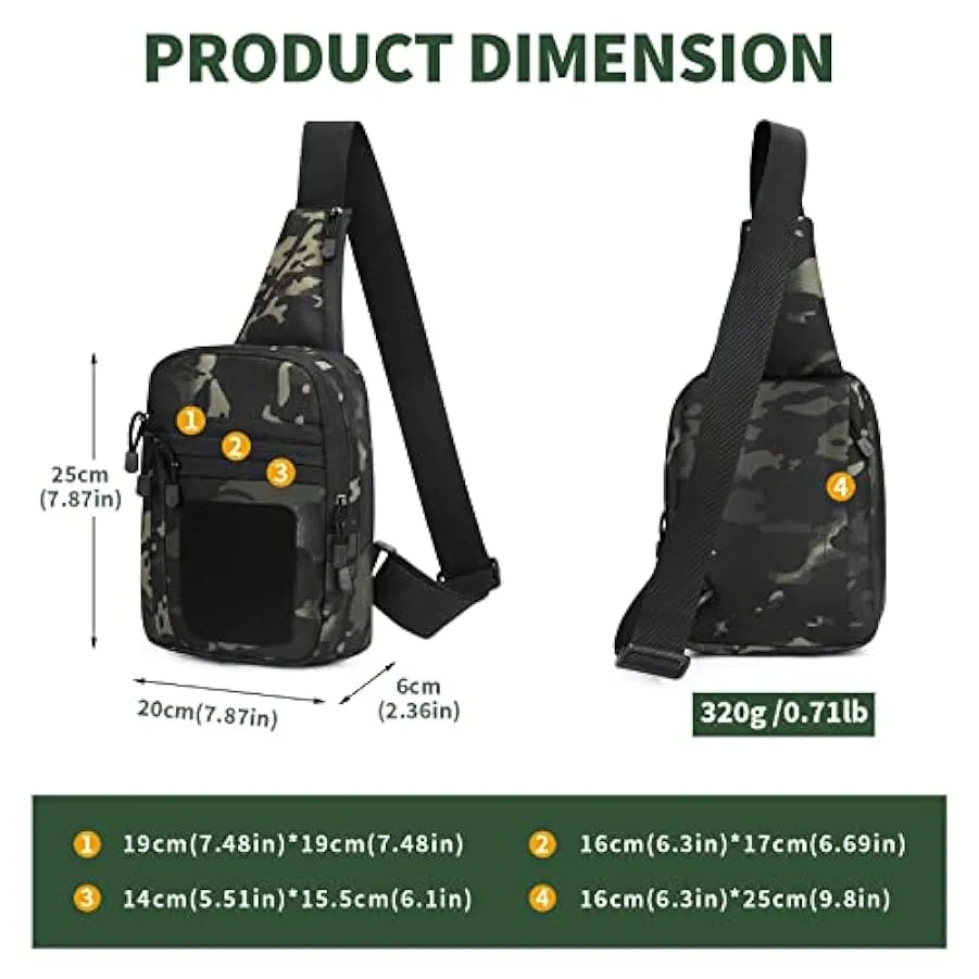 HUNTVP Zaino Monospalla Militare Tattico Uomo Borsa Petto Sportivo Molle Zaino a Tracolla per Sport Ciclismo Trekking Campeggio 