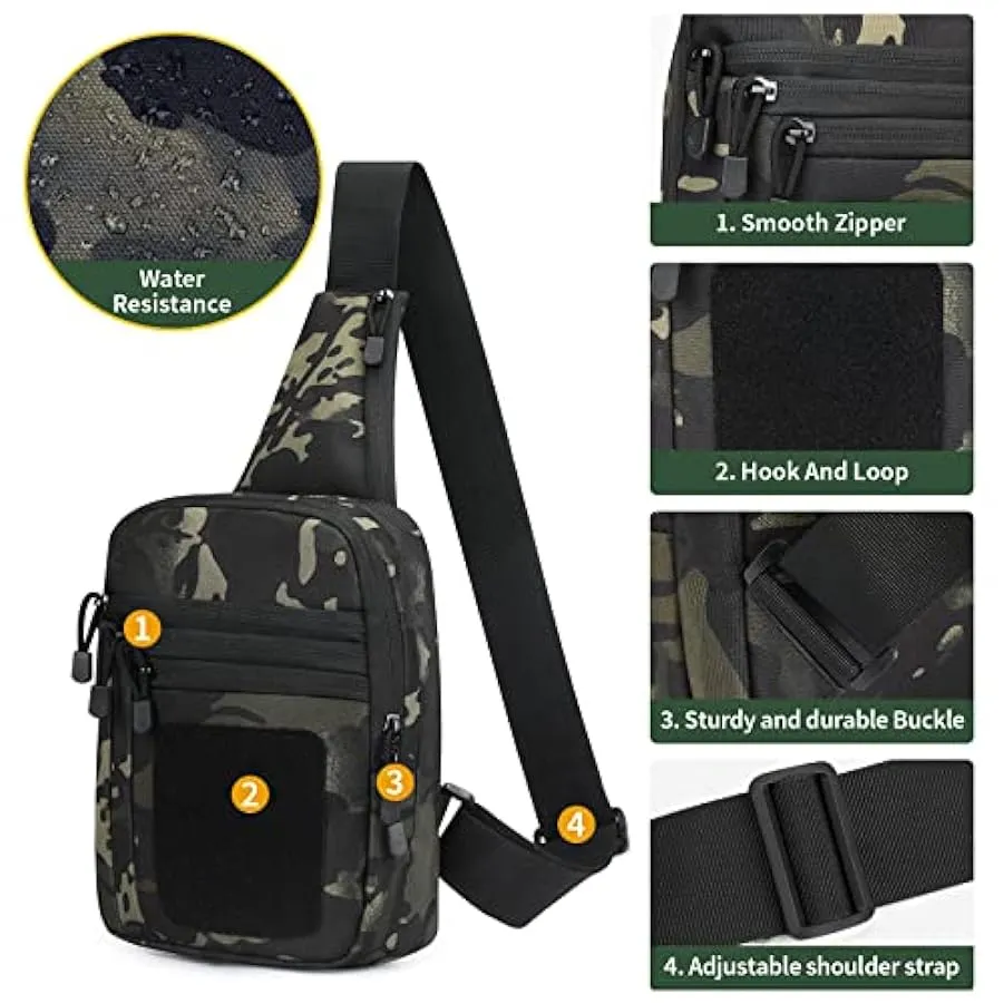 HUNTVP Zaino Monospalla Militare Tattico Uomo Borsa Petto Sportivo Molle Zaino a Tracolla per Sport Ciclismo Trekking Campeggio 