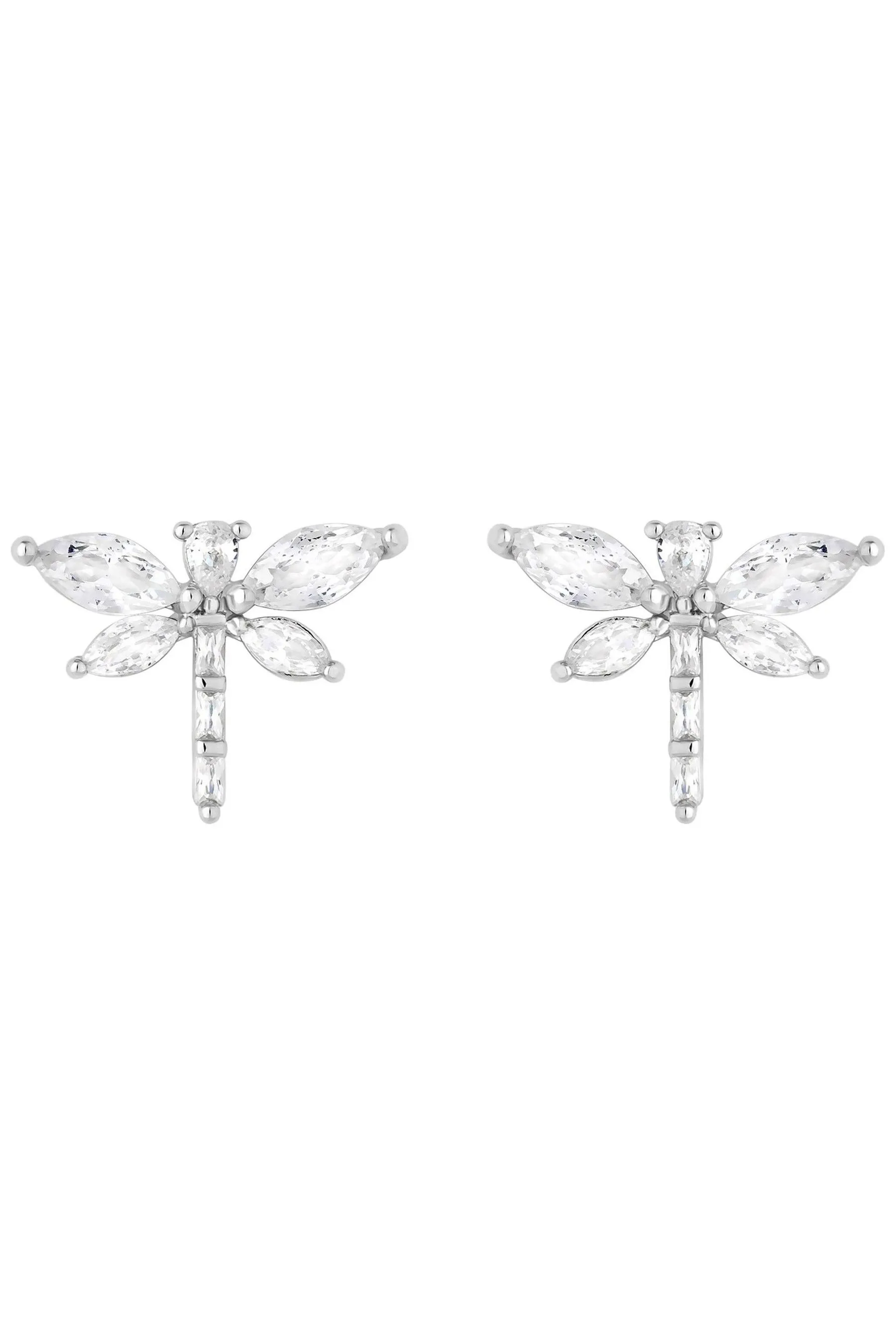 Jon Richard - Orecchini a bottone con cristalli in zirconia cubica e libellula