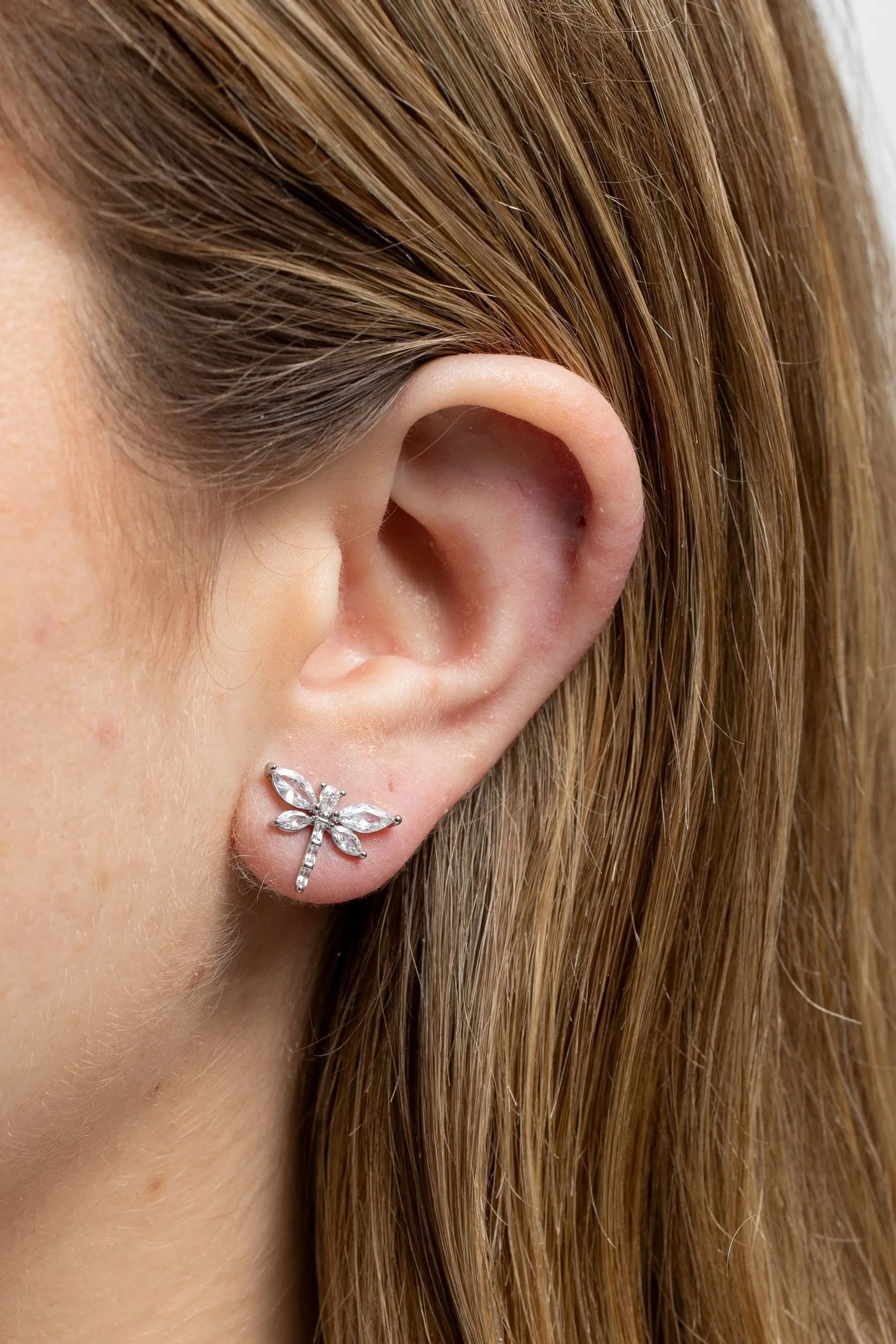 Jon Richard - Orecchini a bottone con cristalli in zirconia cubica e libellula