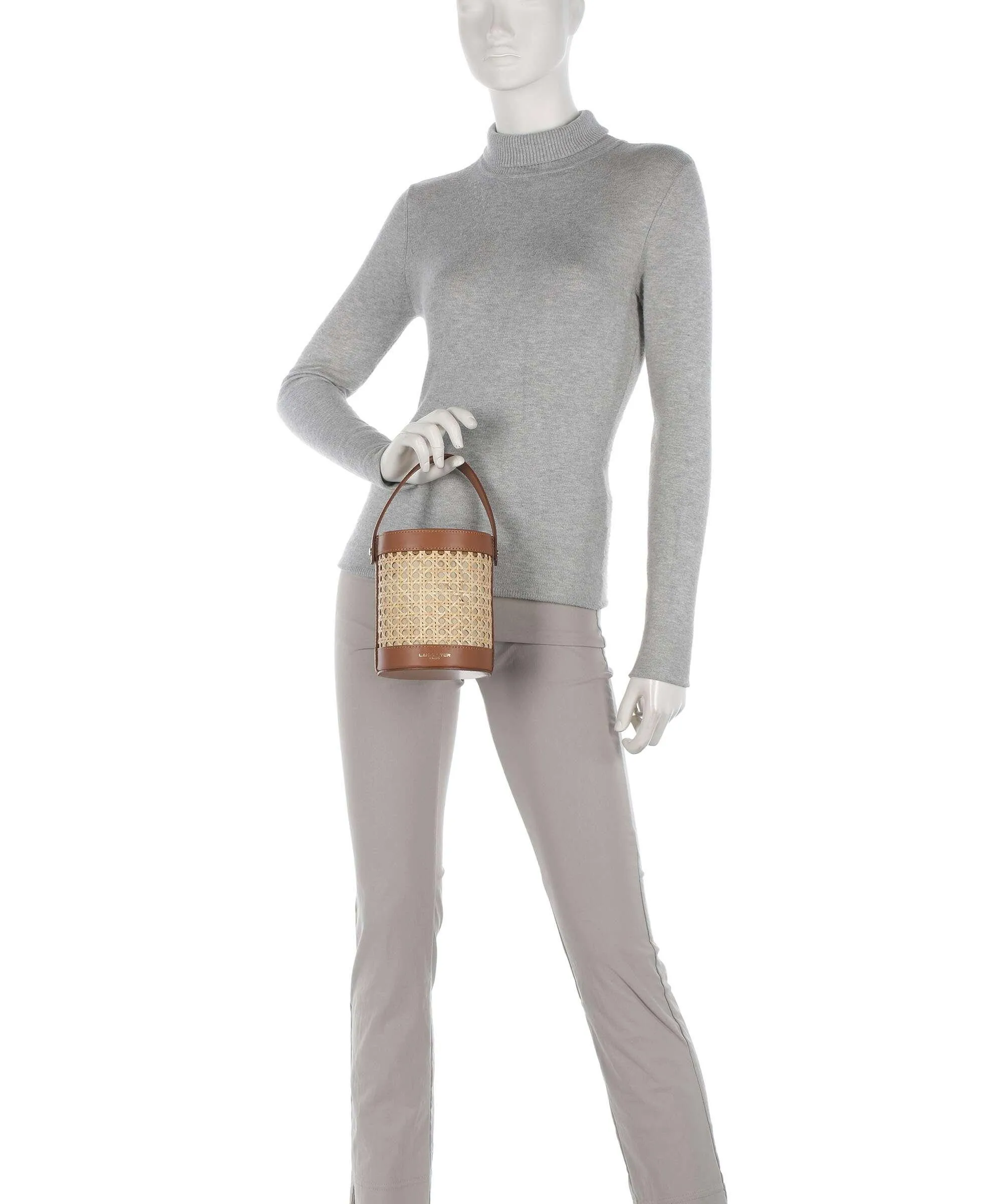  Lancaster Actual Cannage Rotin Borsa a secchiello rattan, pelle bovina marrone/beige  