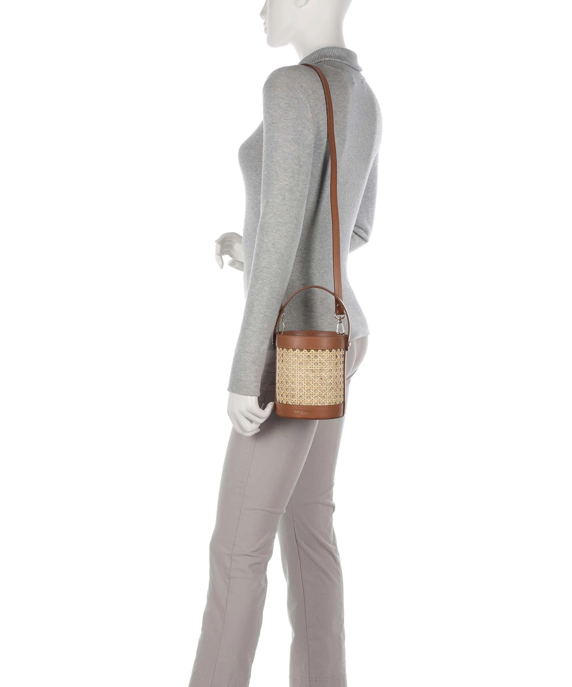  Lancaster Actual Cannage Rotin Borsa a secchiello rattan, pelle bovina marrone/beige  