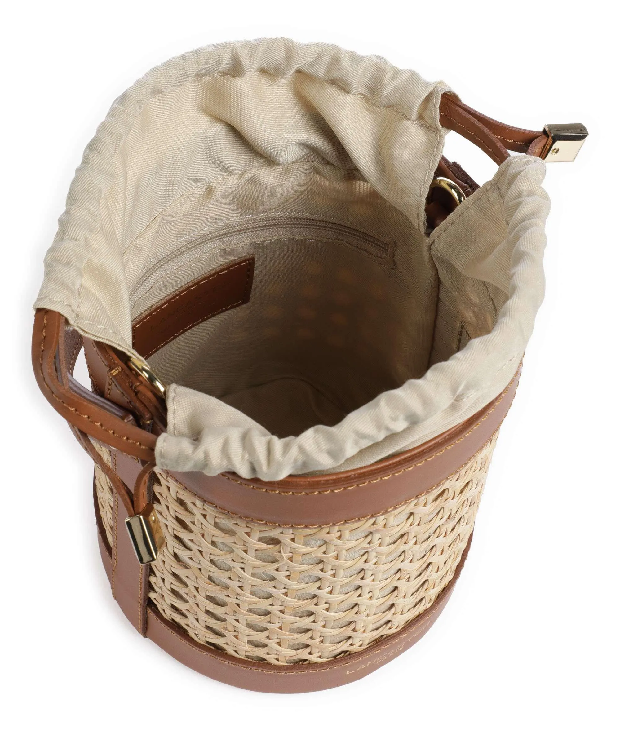  Lancaster Actual Cannage Rotin Borsa a secchiello rattan, pelle bovina marrone/beige  