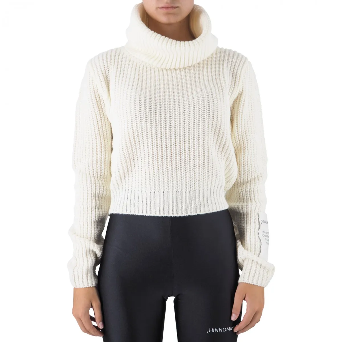 Maglia Corta Dolcevita Costa Perlata Con Etichetta Bianco Burro
