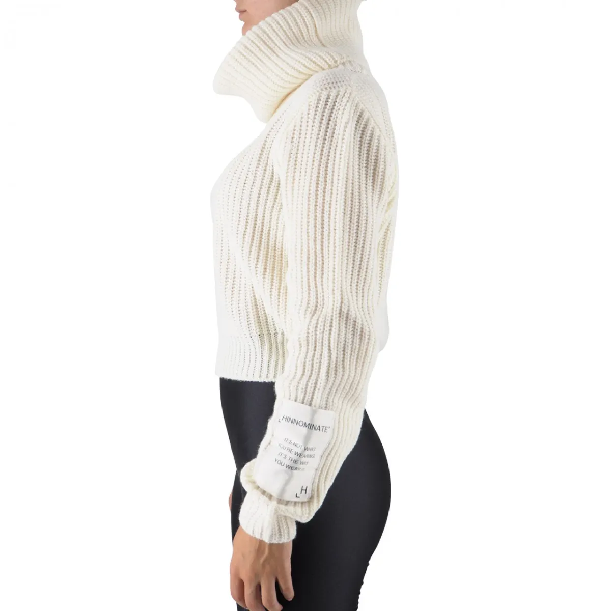 Maglia Corta Dolcevita Costa Perlata Con Etichetta Bianco Burro