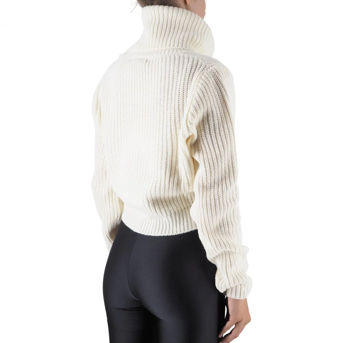 Maglia Corta Dolcevita Costa Perlata Con Etichetta Bianco Burro