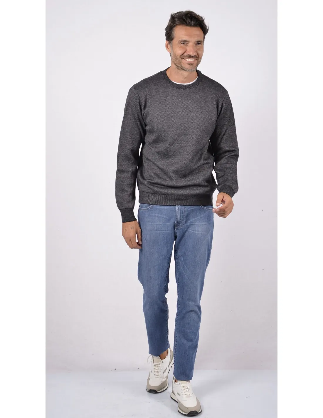 Maglia girocollo ml lana merino 4 stagioni grigio
