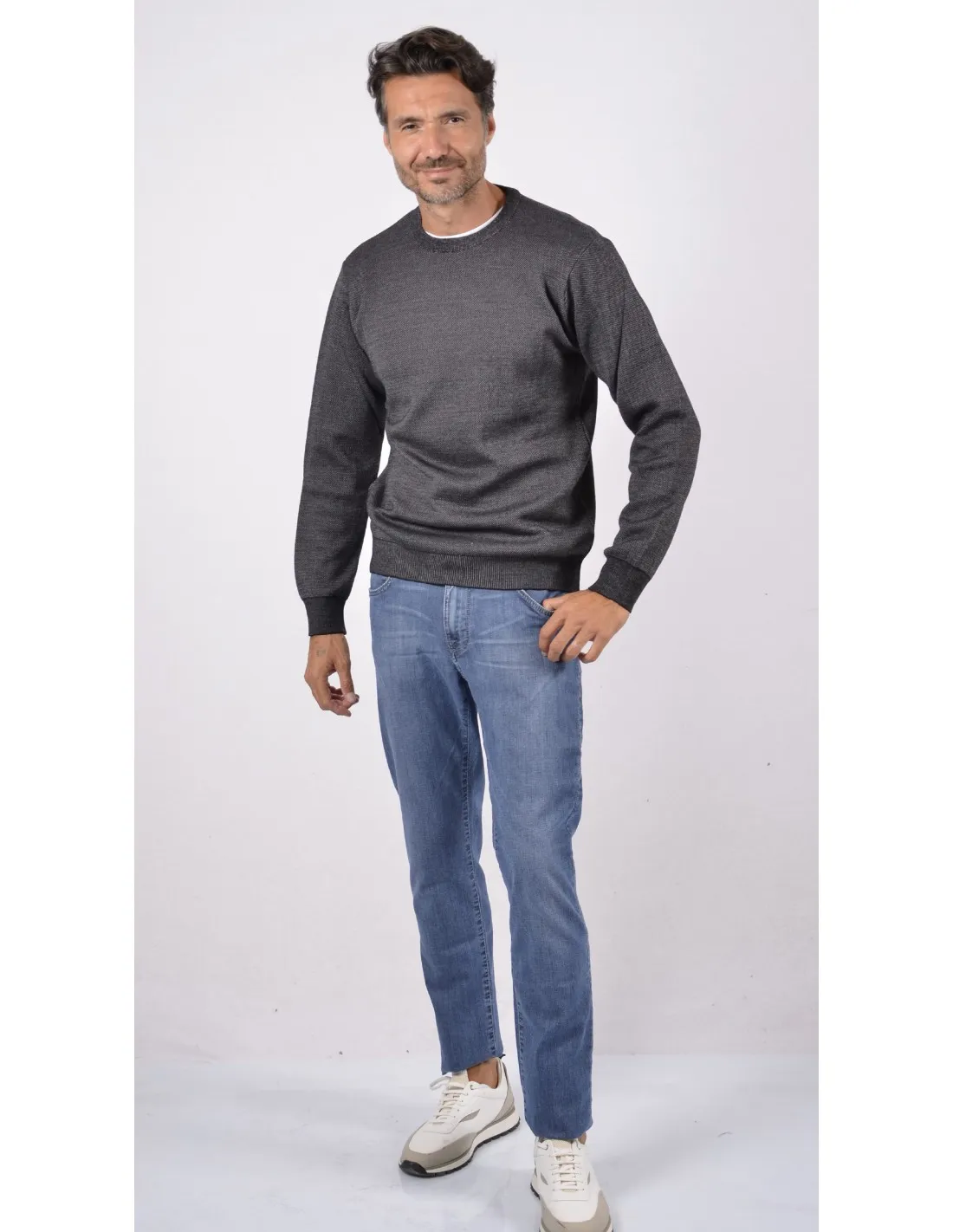 Maglia girocollo ml lana merino 4 stagioni grigio