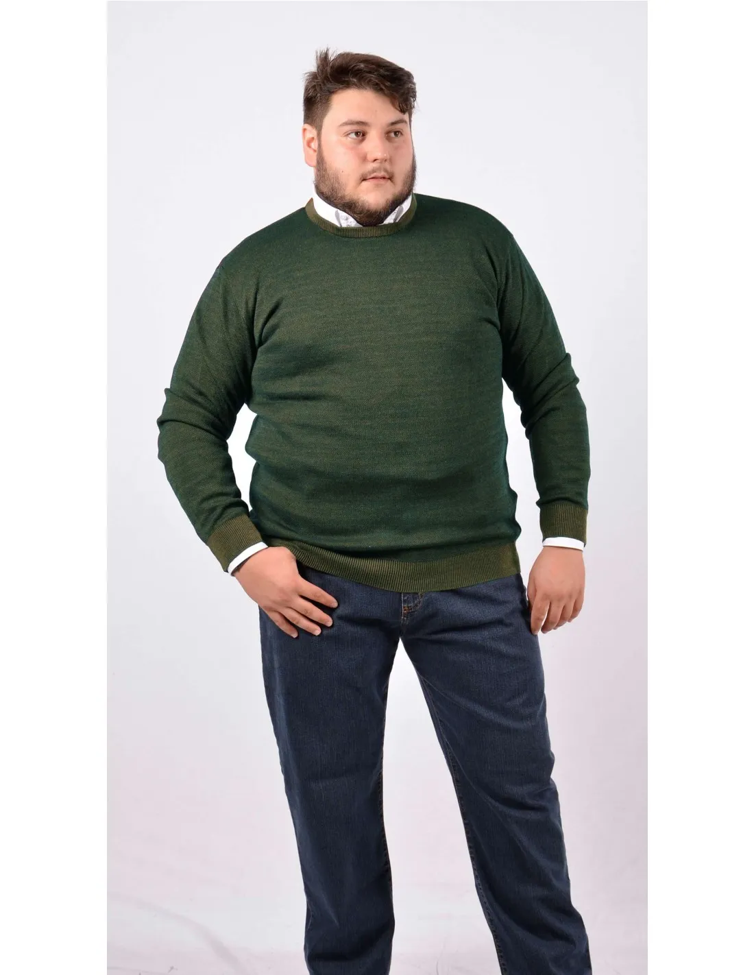 Maglia girocollo ml lana merino verde taglie forti
