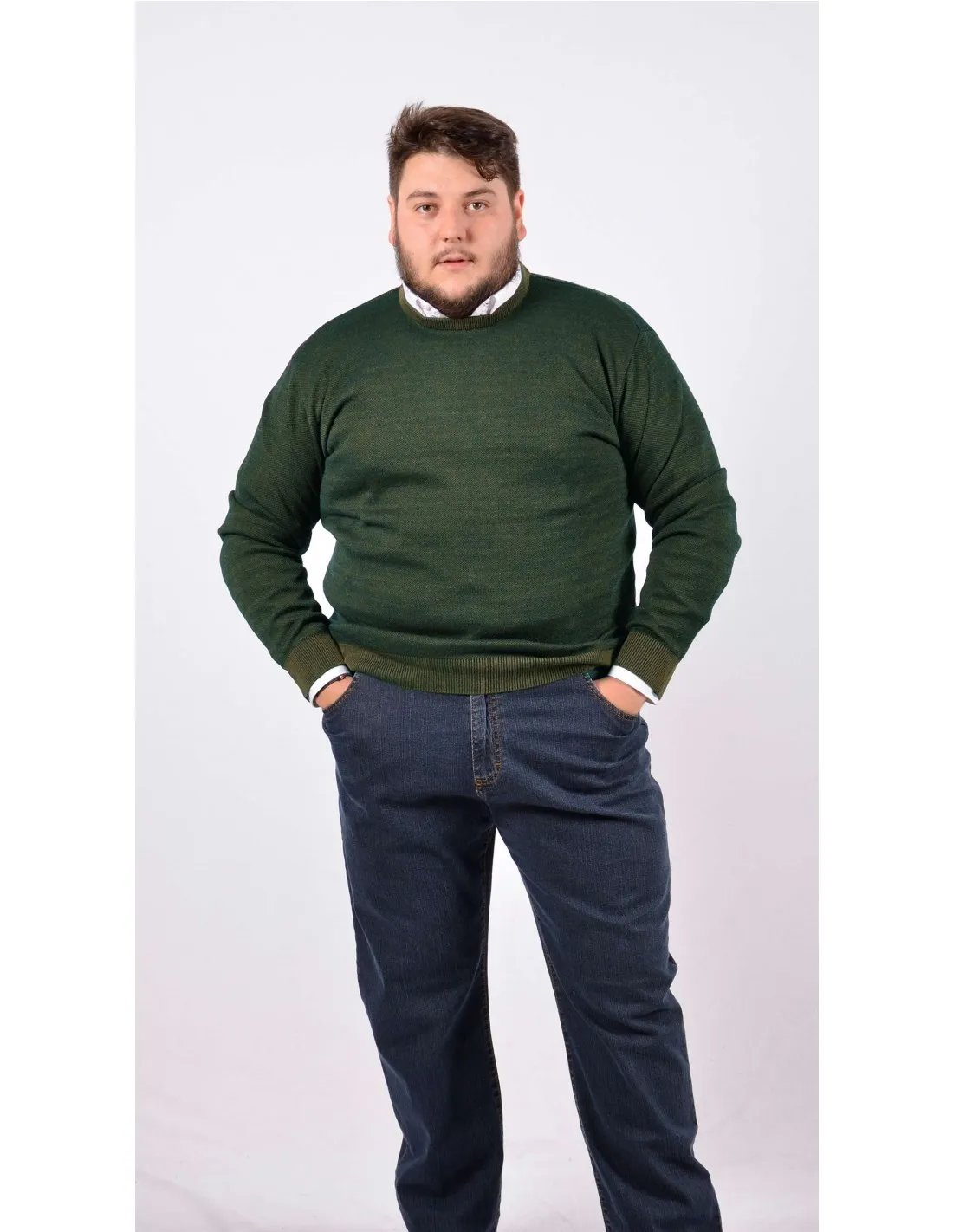 Maglia girocollo ml lana merino verde taglie forti