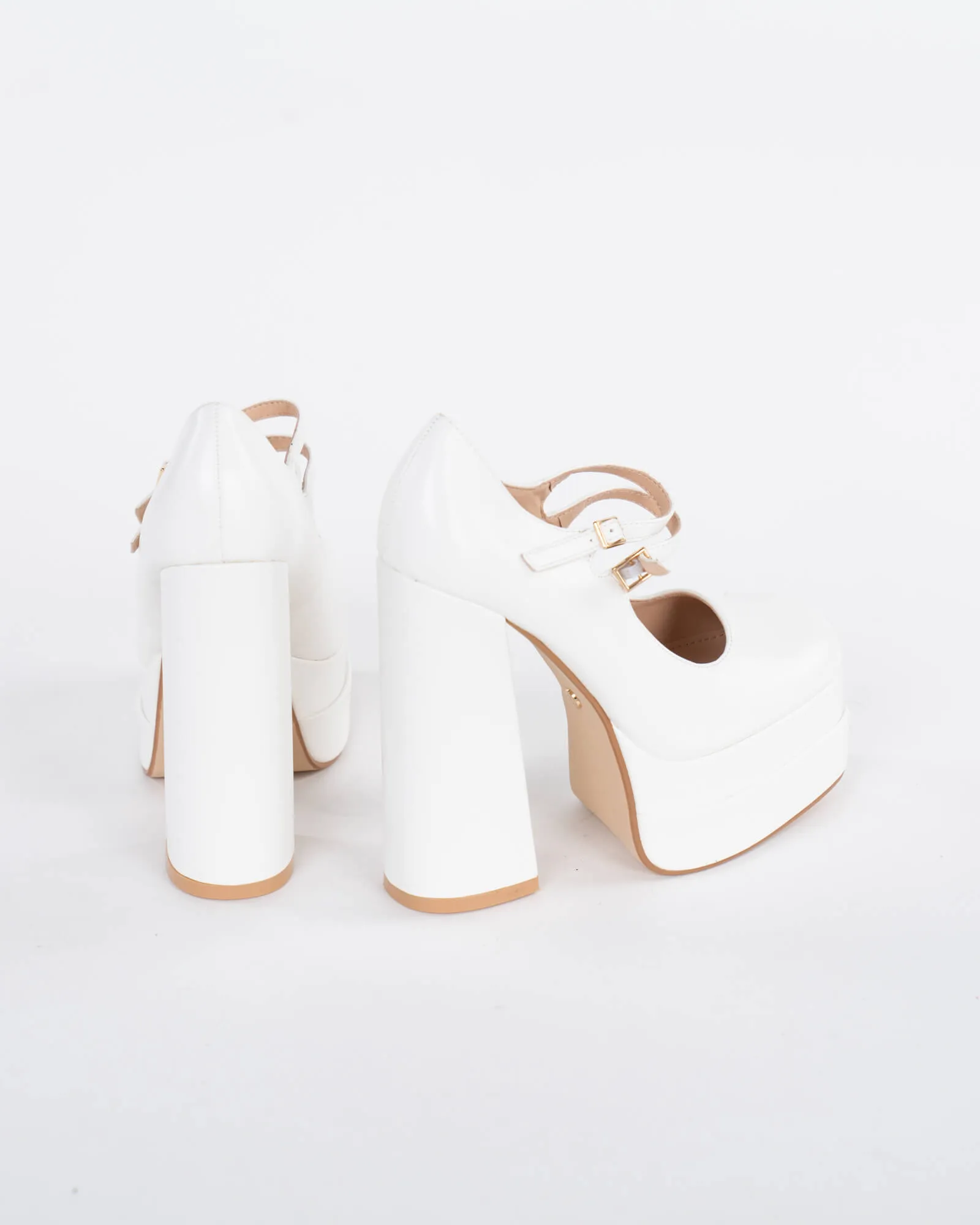 Mary jane in ecopelle con plateau alto e cinturini – Bianco