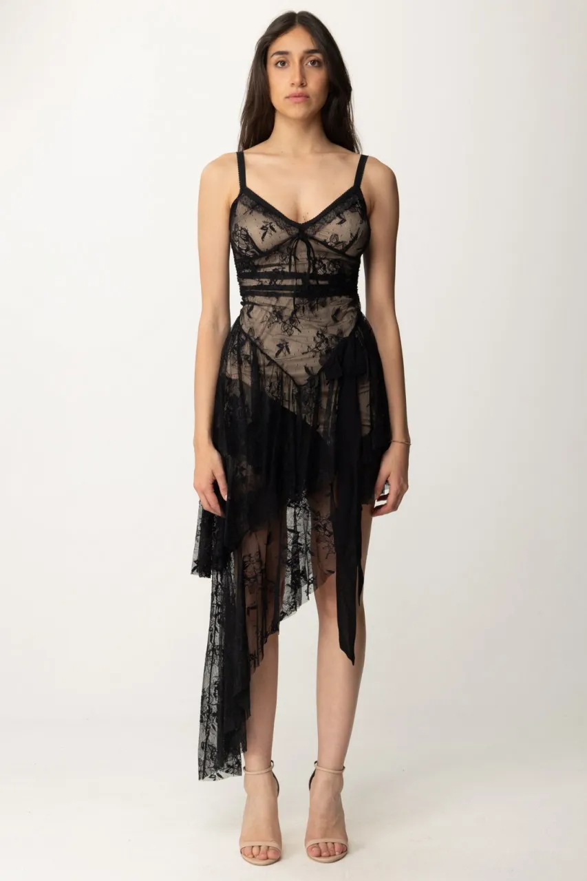 Mini abito asimmetrico in pizzo Deny Black