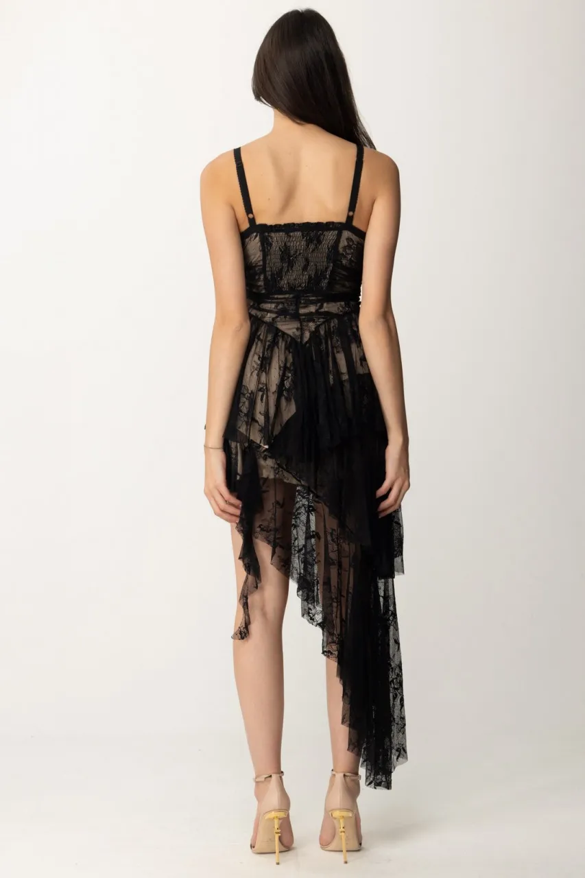 Mini abito asimmetrico in pizzo Deny Black