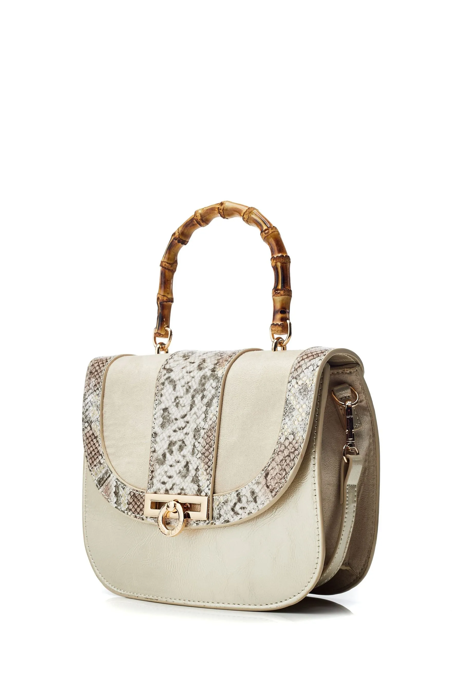 Moda in Pelle - Borsa a spalla con manici in bambù tigerlily