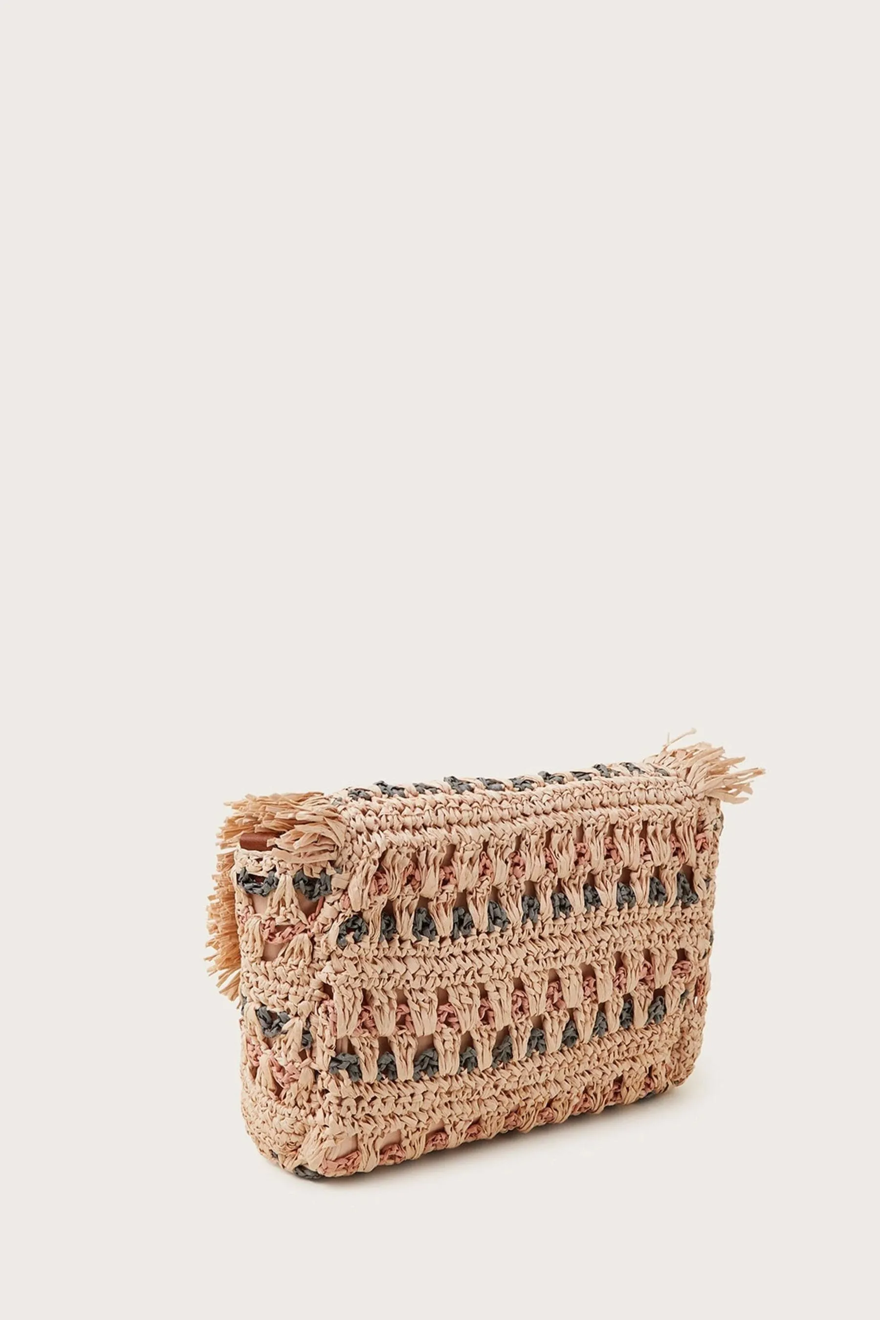 Monsoon - Borsa a tracolla in rafia tono su tono