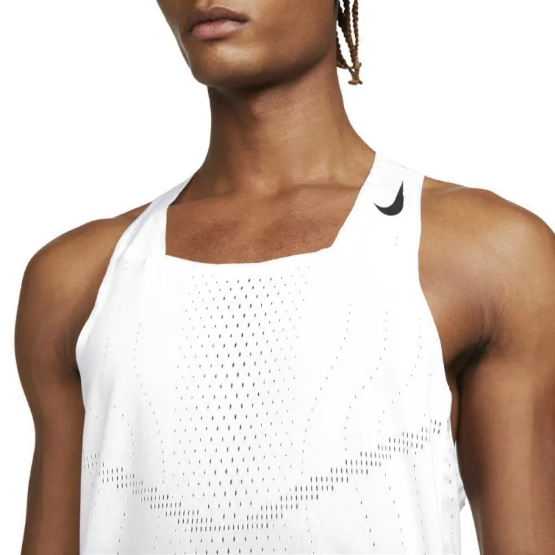 Nike Canotta Running Aroswft Bianco Nero Uomo