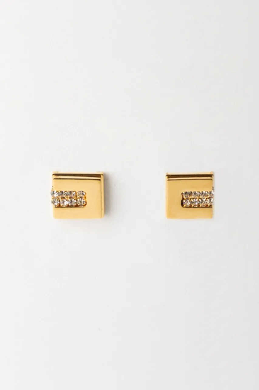 Orecchini C a cubo con strass Oro Giallo