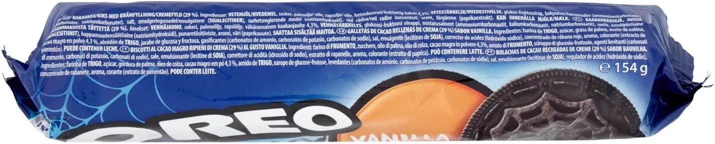 Oreo Spooky Biscotti al Cacao Ripieni di Crema alla Vaniglia, 154g