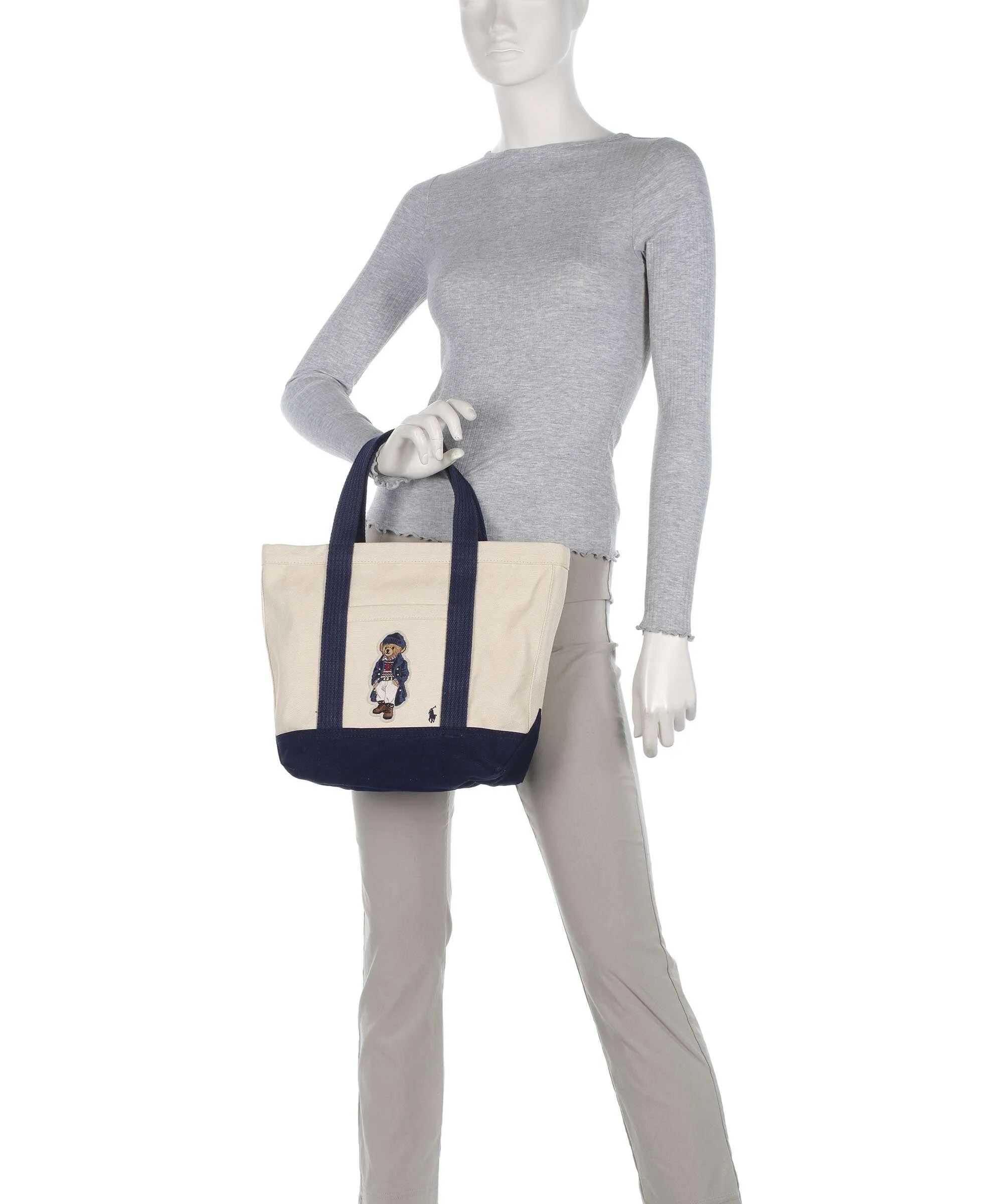  Polo Ralph Lauren Bear Nautical Borsa a mano cotone bianco/blu  