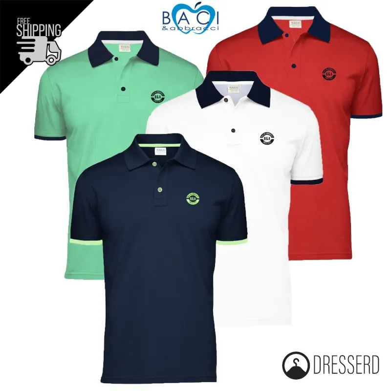 Polo Uomo Baci&Abbracci 100% Cotone Piquet Maglia mezza manica con bottoni Dresserd