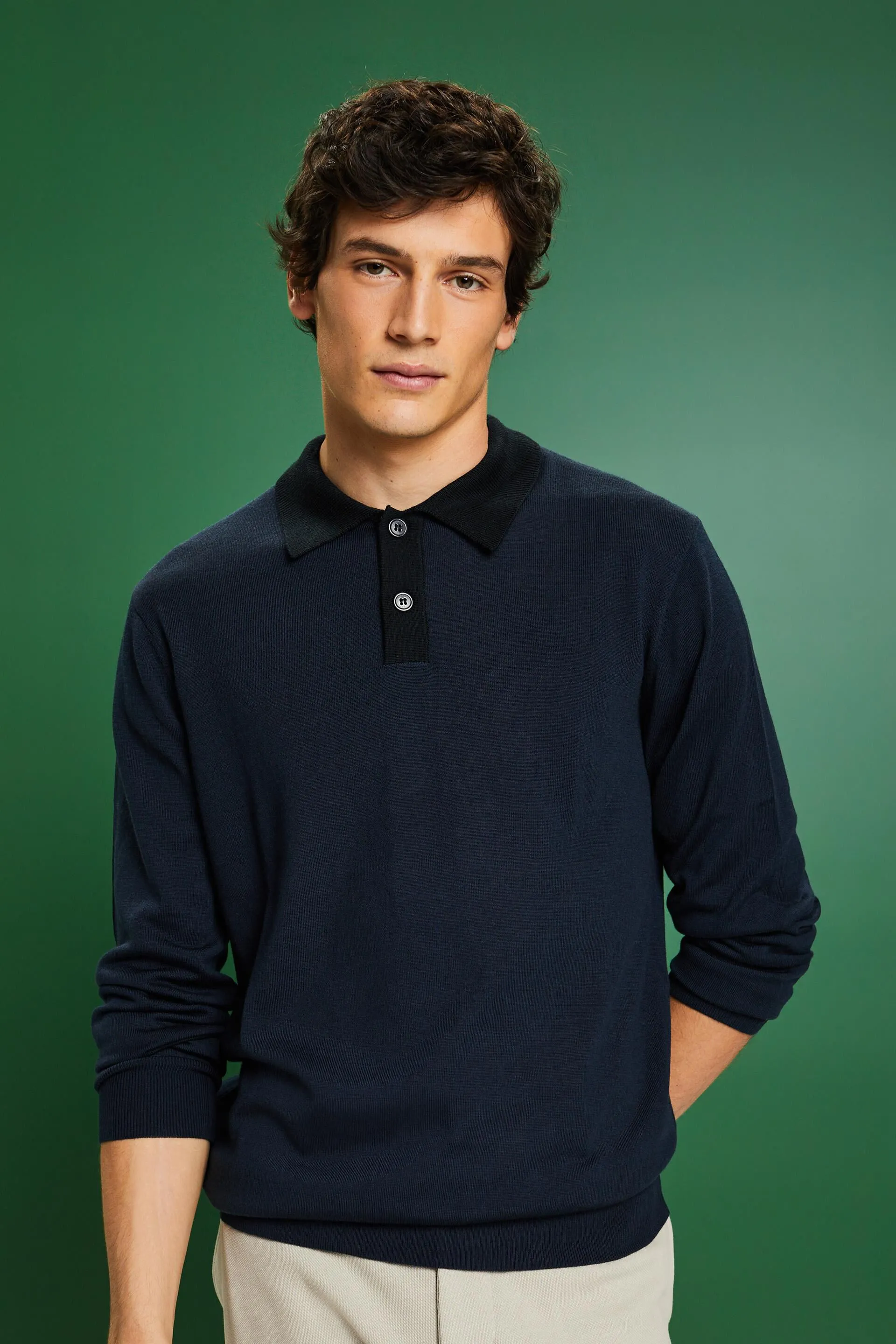 Pullover con colletto stile polo in lana merino