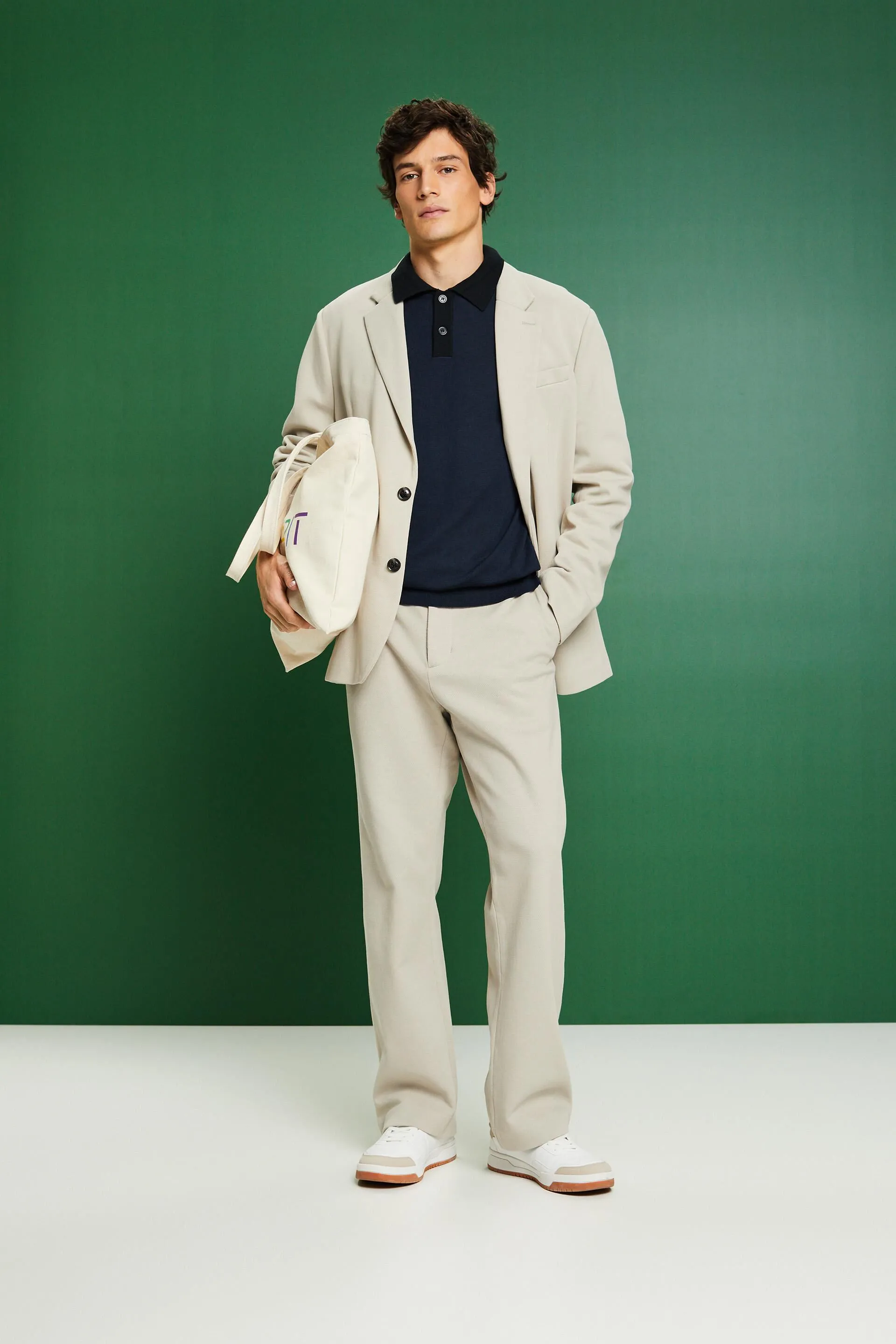 Pullover con colletto stile polo in lana merino