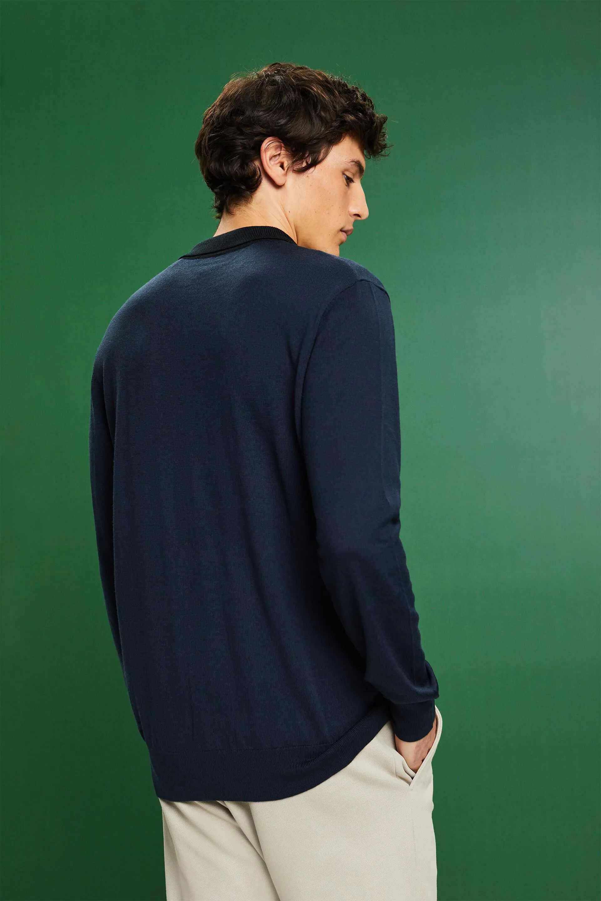 Pullover con colletto stile polo in lana merino