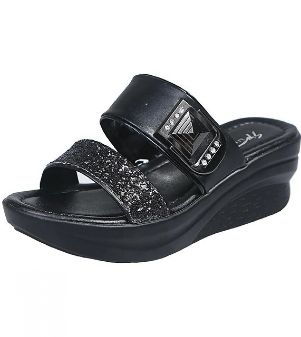 Sandali con plateau con paillettes oro argento donna estate 2023 zeppe antiscivolo pantofole da spiaggia sandali con fondo spess