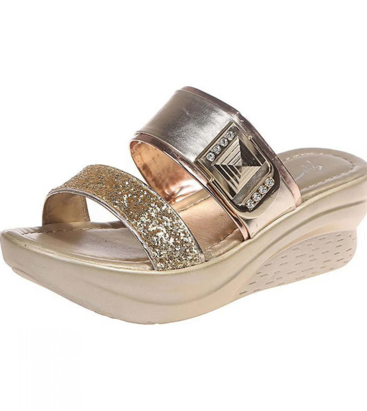 Sandali con plateau con paillettes oro argento donna estate 2023 zeppe antiscivolo pantofole da spiaggia sandali con fondo spess