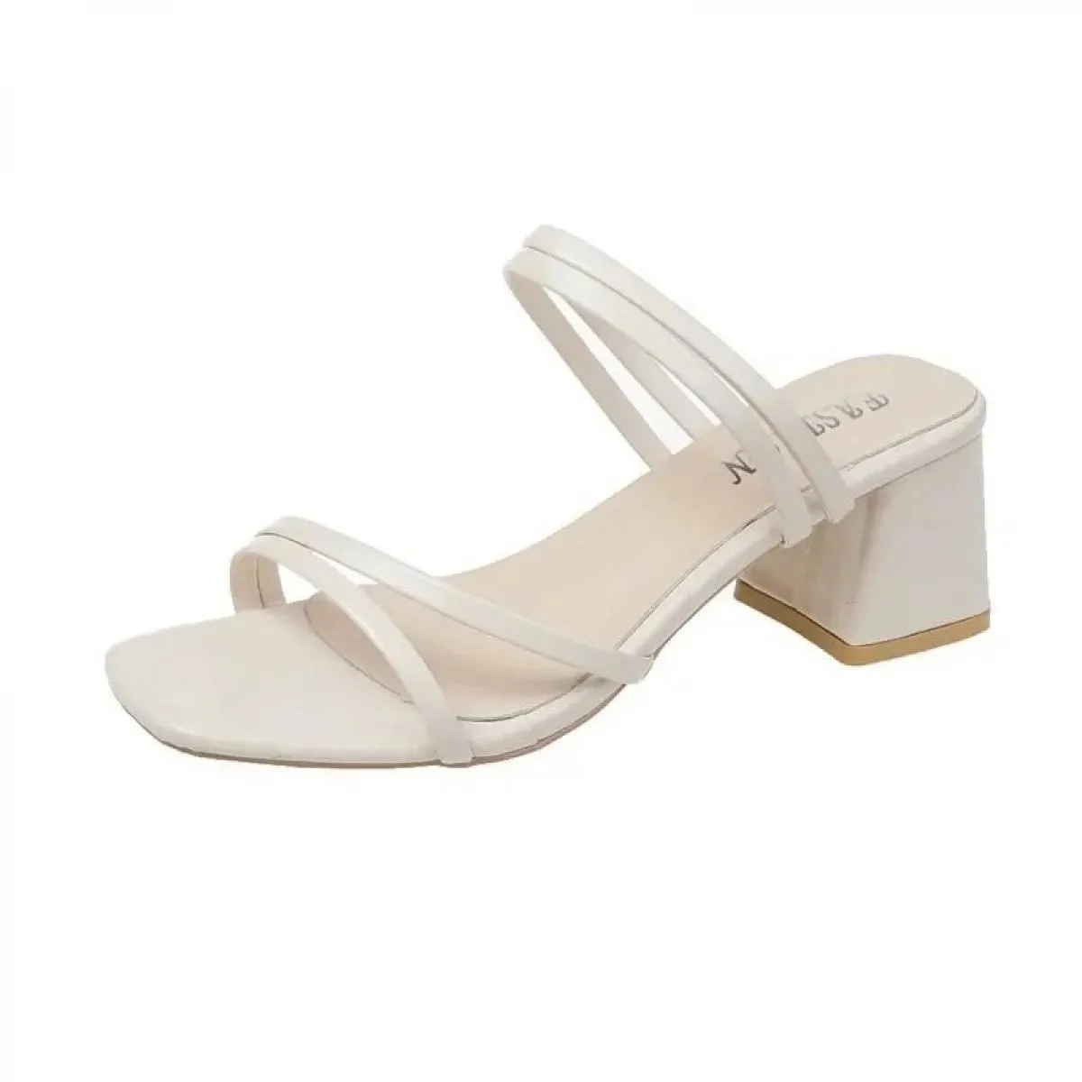 Sandali da donna Tacchi quadrati da donna Eleganti pantofole estive All'esterno Ciabatte femminili in pelle intrecciate 2023 Mod