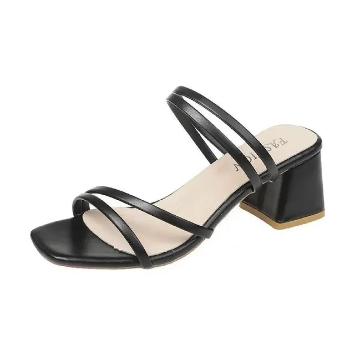 Sandali da donna Tacchi quadrati da donna Eleganti pantofole estive All'esterno Ciabatte femminili in pelle intrecciate 2023 Mod