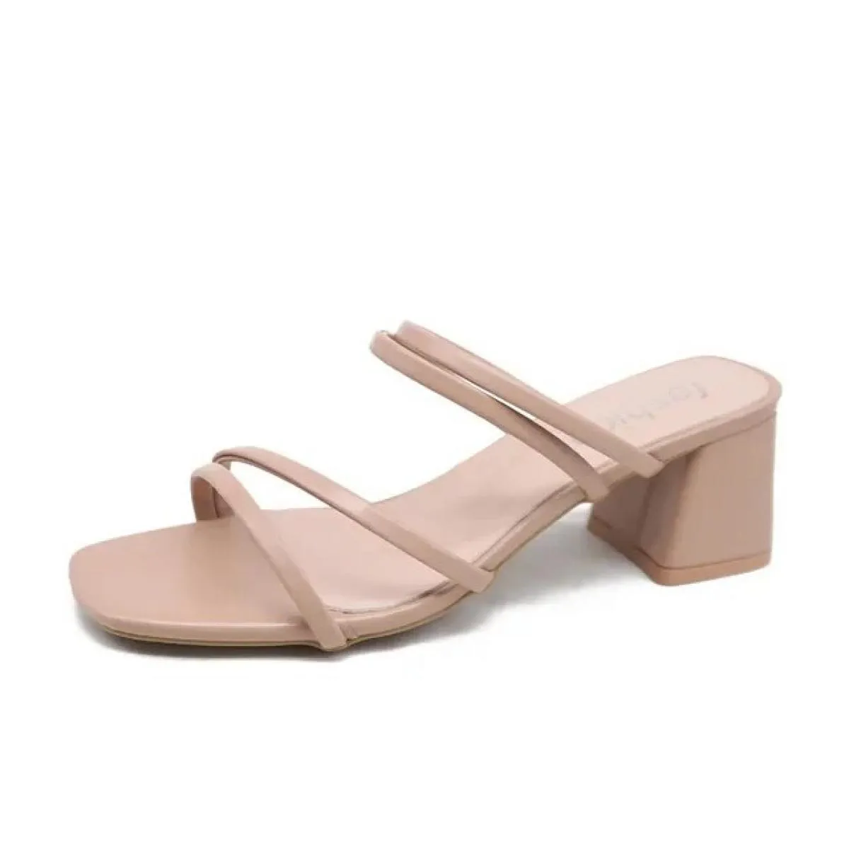 Sandali da donna Tacchi quadrati da donna Eleganti pantofole estive All'esterno Ciabatte femminili in pelle intrecciate 2023 Mod