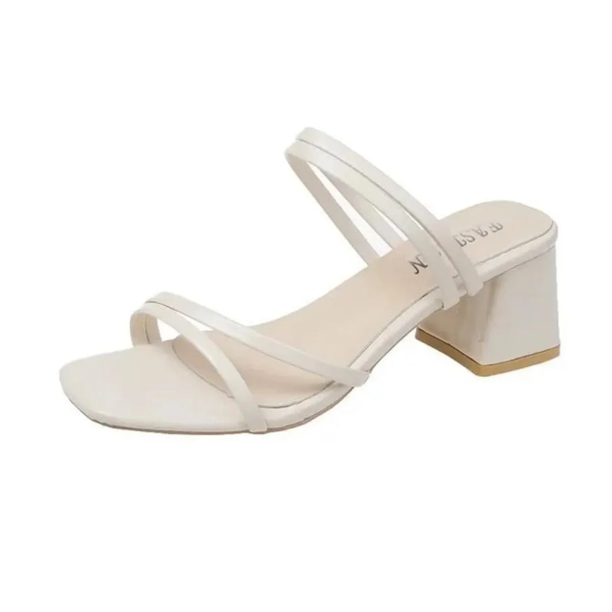 Sandali da donna Tacchi quadrati da donna Eleganti pantofole estive All'esterno Ciabatte femminili in pelle intrecciate 2023 Mod