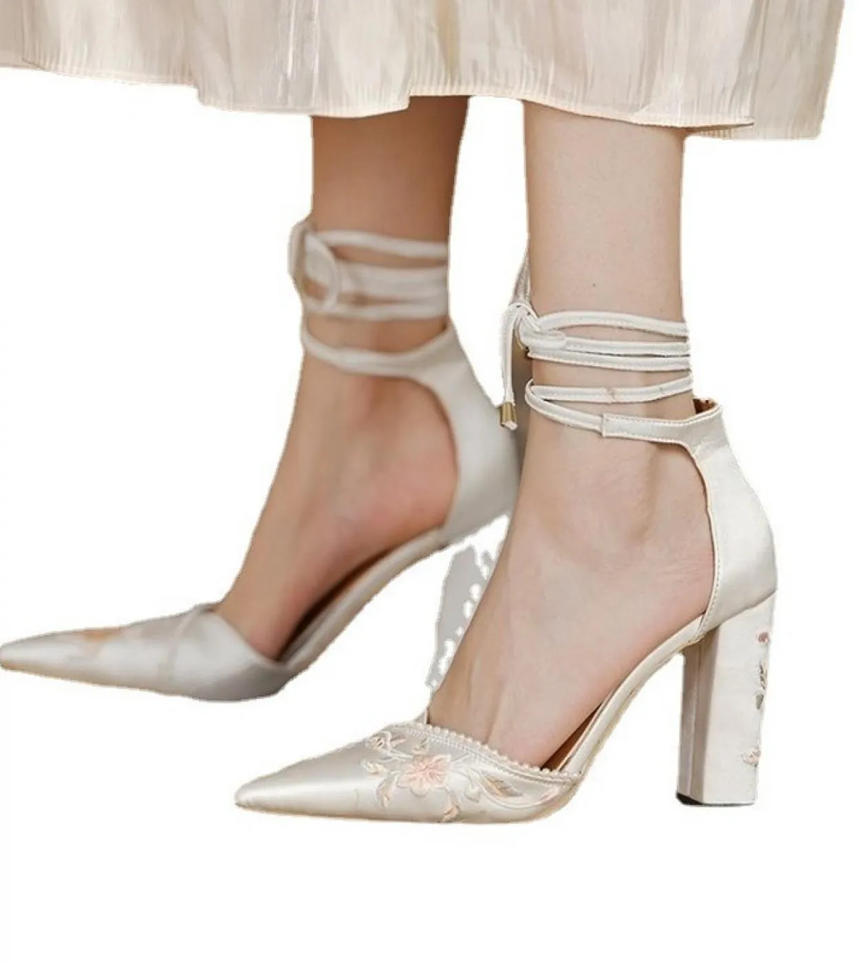 Scarpe da donna con tacco alto e tacco alto ricamato con cinturini alla caviglia taglia 43 tacchi alti