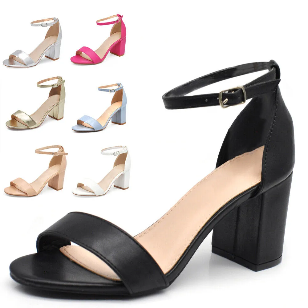 Scarpe Donna Sandali Tacco Medio Grosso Con Cinturino Da Sera B-279