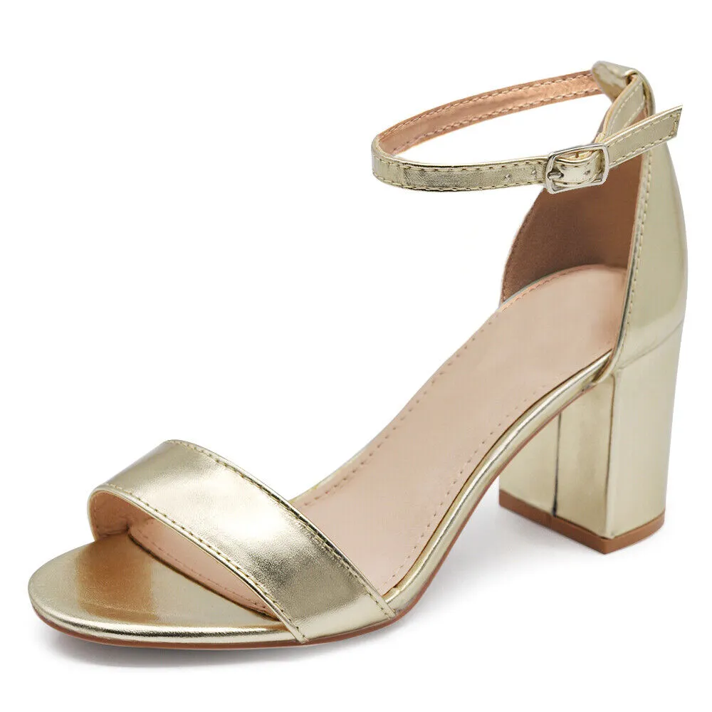 Scarpe Donna Sandali Tacco Medio Grosso Con Cinturino Da Sera B-279