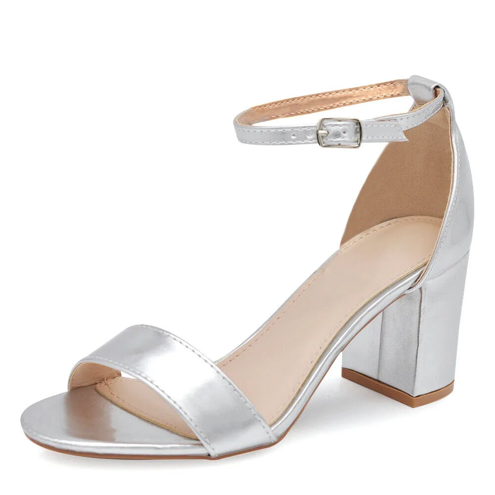 Scarpe Donna Sandali Tacco Medio Grosso Con Cinturino Da Sera B-279