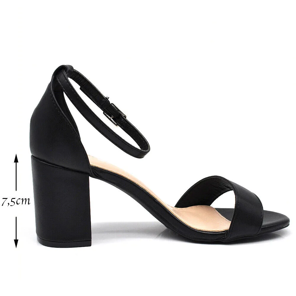 Scarpe Donna Sandali Tacco Medio Grosso Con Cinturino Da Sera B-279
