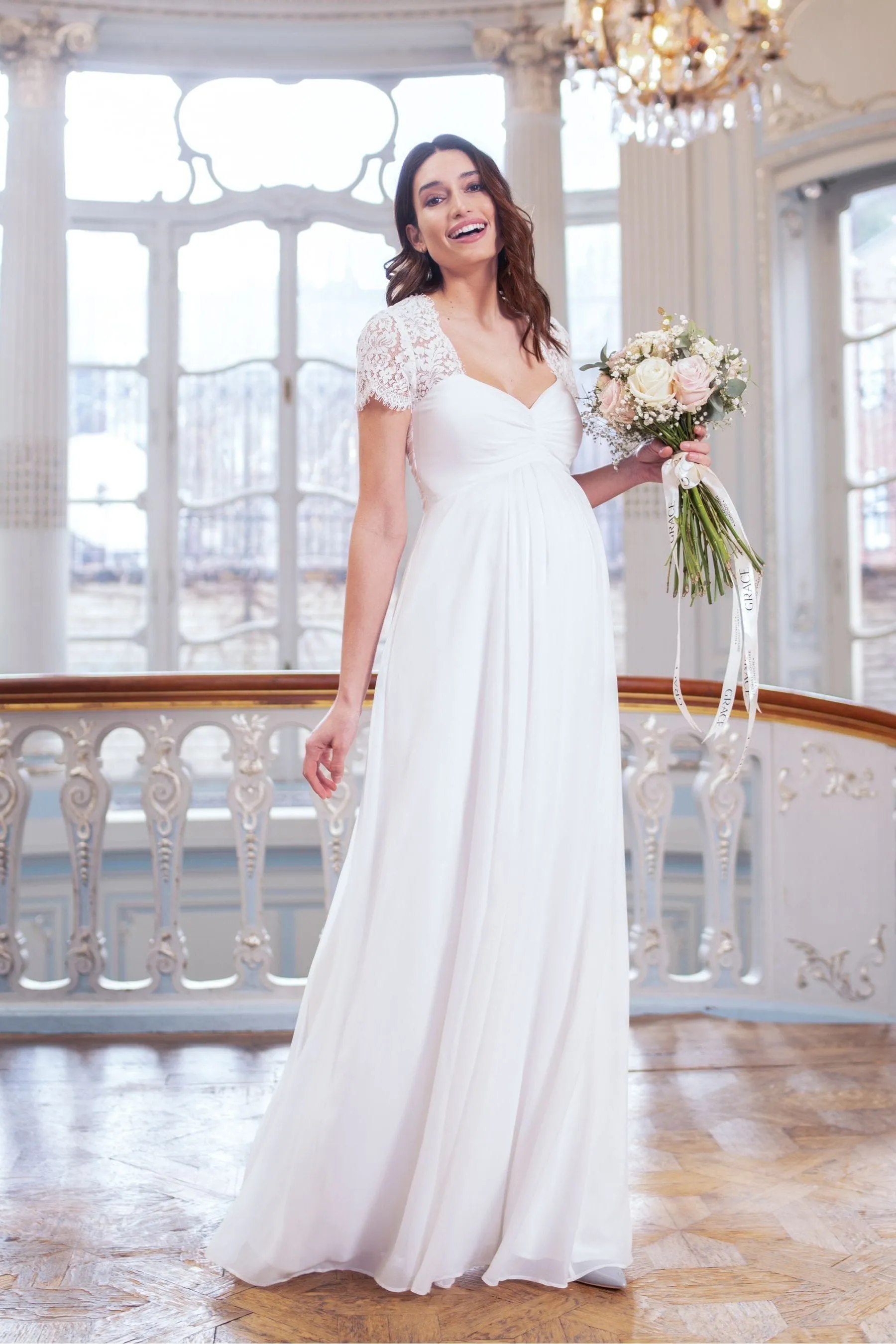 Seraphine Pizzo e Bianco in chiffon - Abito premaman