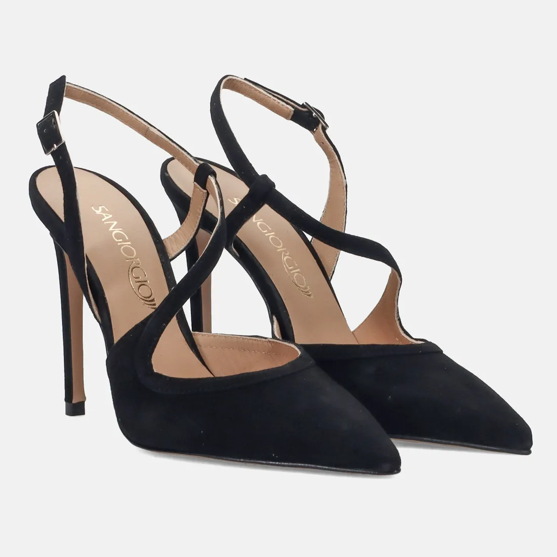 Slingback eleganti Sangiorgio in camoscio nero con tacco alto