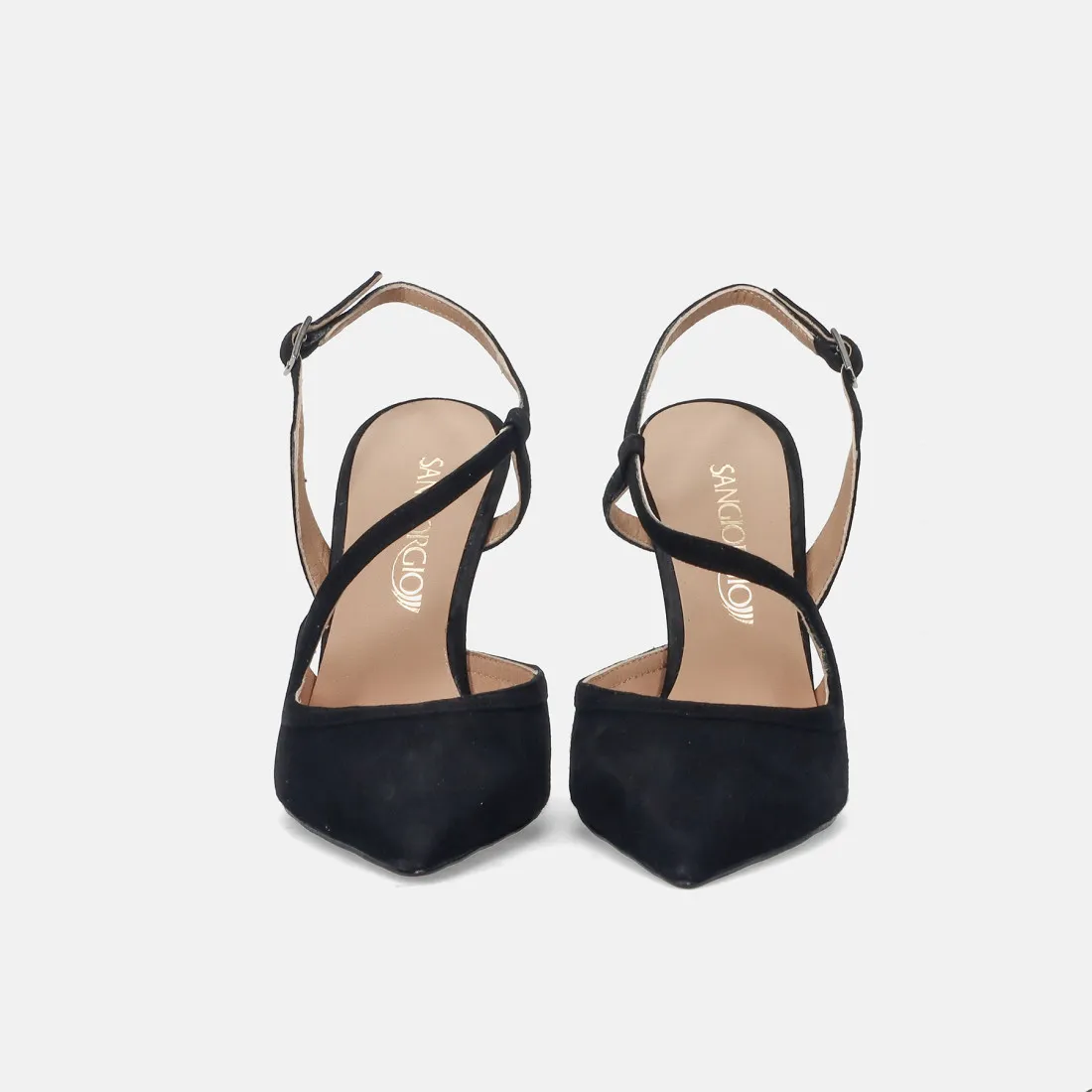 Slingback eleganti Sangiorgio in camoscio nero con tacco alto