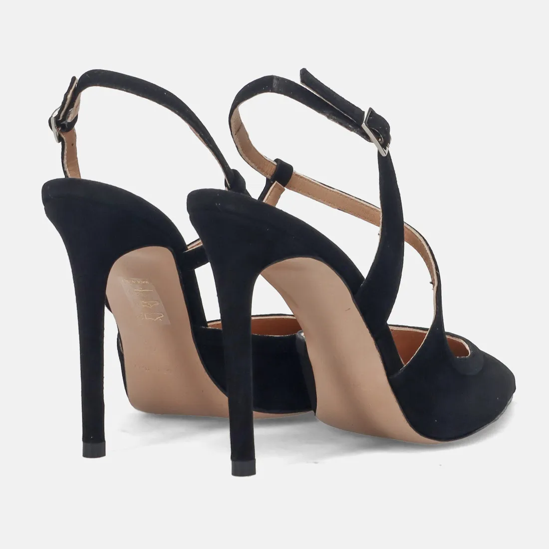 Slingback eleganti Sangiorgio in camoscio nero con tacco alto