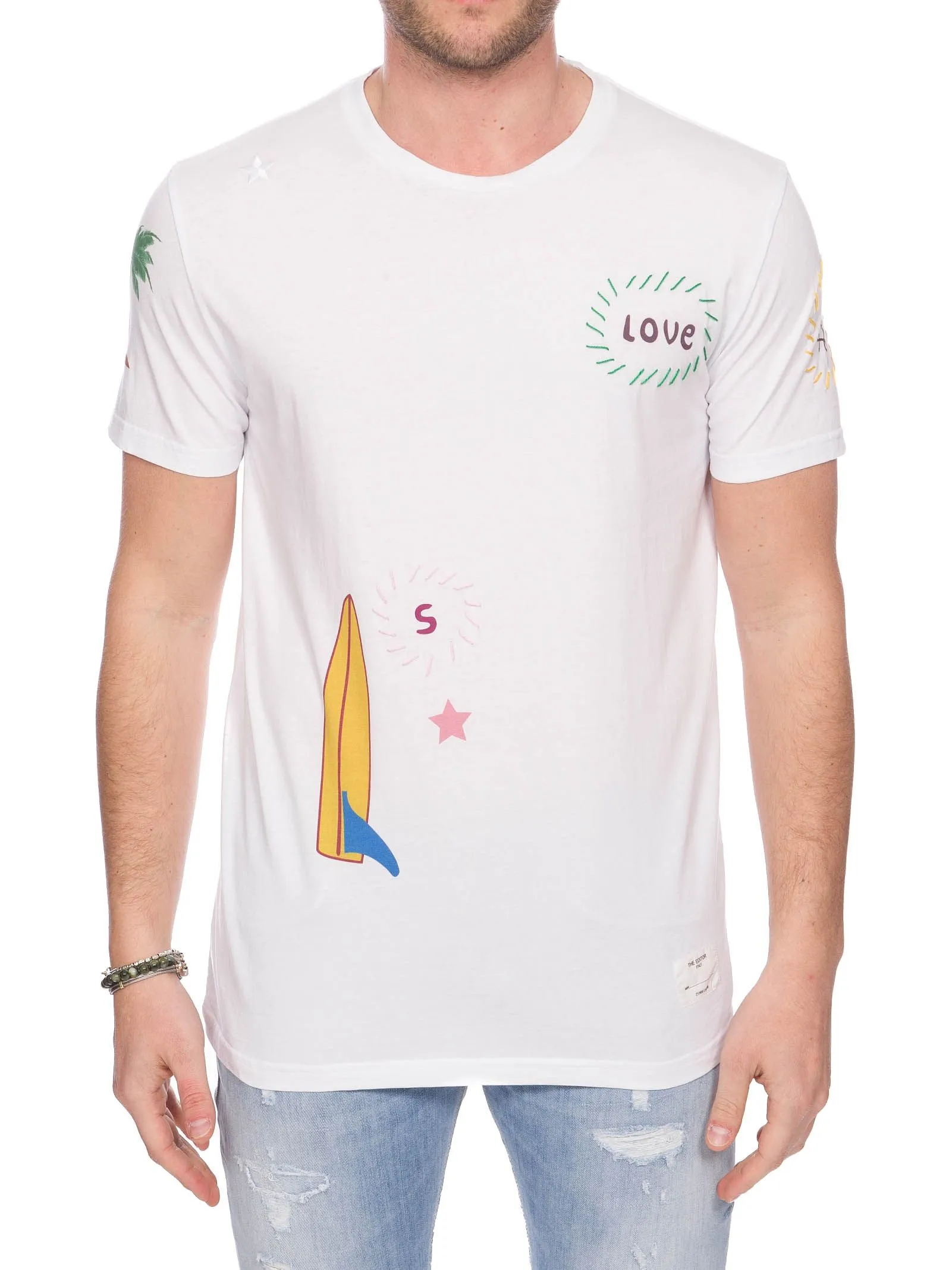T-SHIRT BIANCA IN COTONE CON STAMPE E RICAMI
