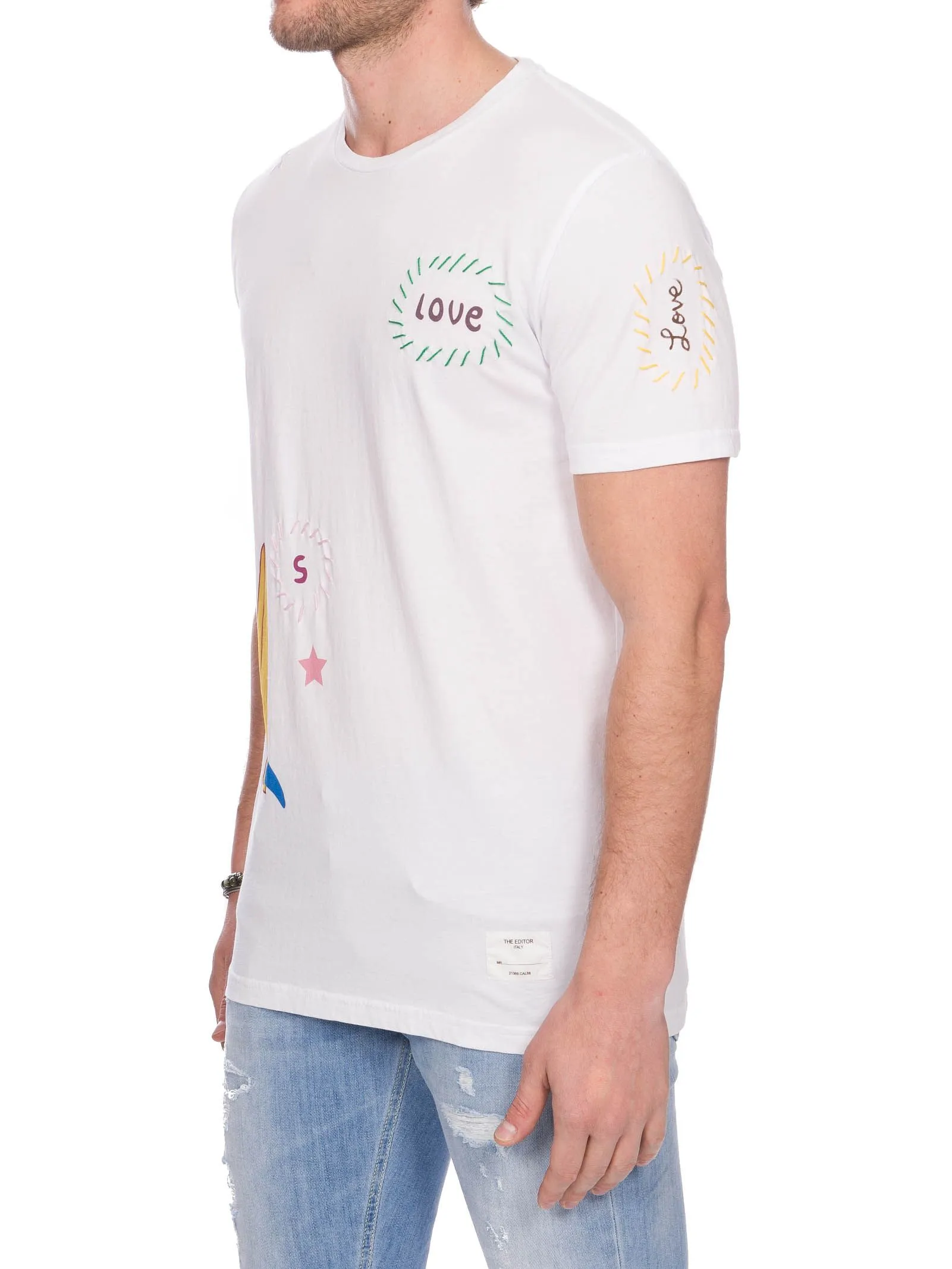 T-SHIRT BIANCA IN COTONE CON STAMPE E RICAMI