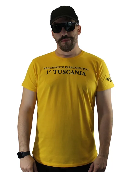 Tuscania T-shirt Gialla Stampe Flock 100co